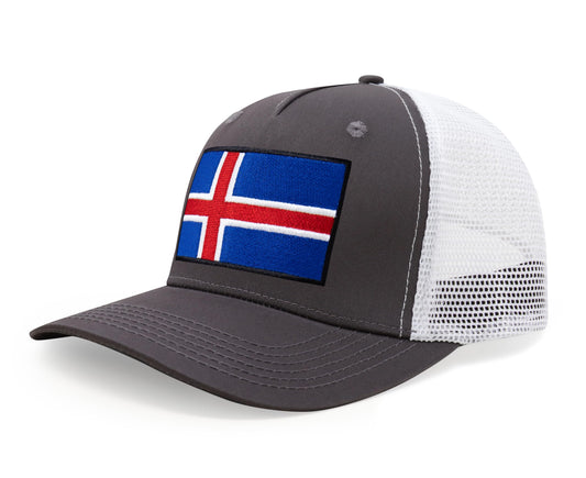International Tie Iceland Flag Hat for Men and Women - Adjustable Snapback Trucker Baseball Cap (Grey White)