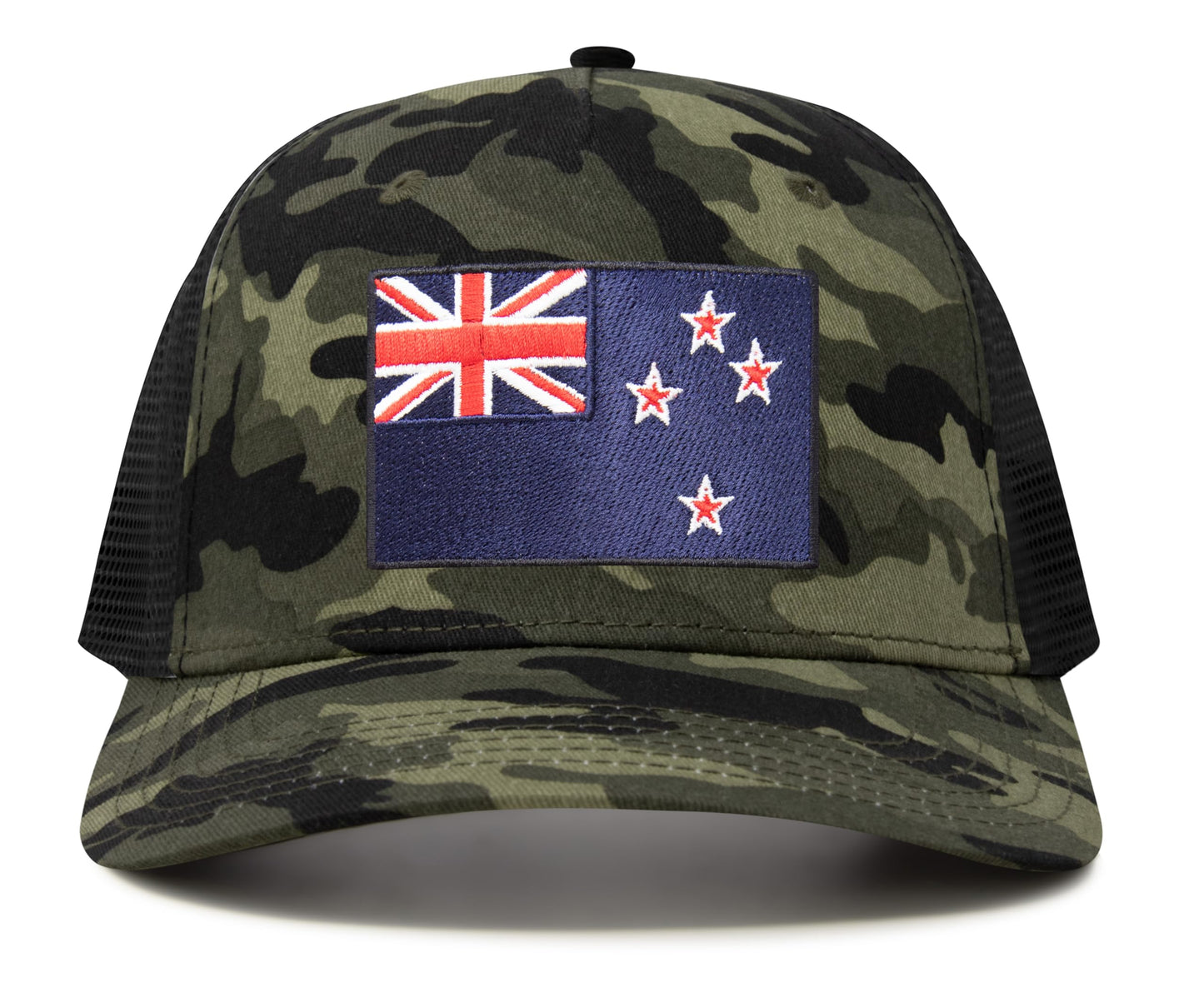 International Tie Country Hat for Men and Women, Adjustable Snapback Trucker Baseball Cap with Embroidered Patch (New Zealand, Camouflage)