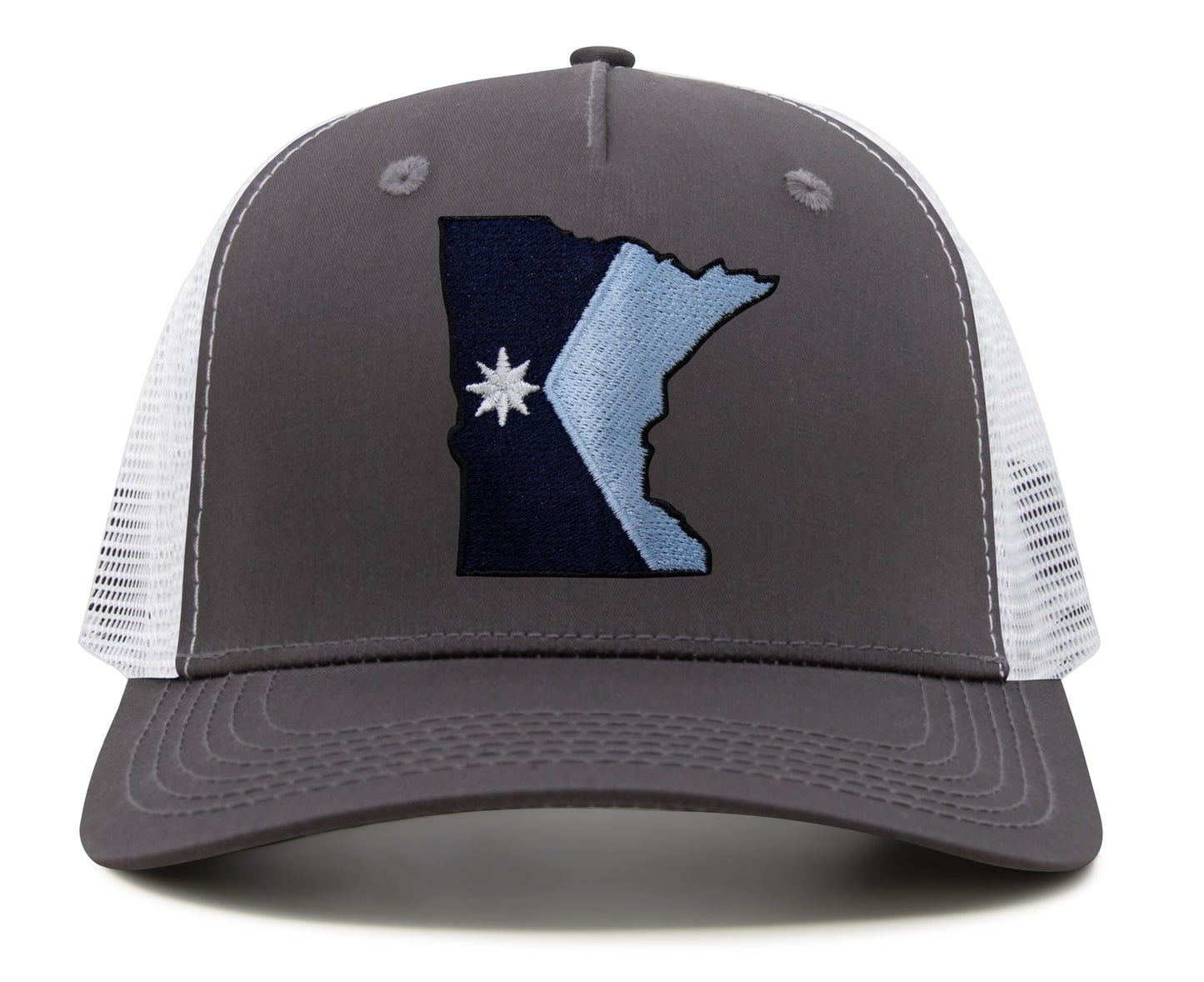 International Tie Stateline Flag Hat for Men and Women - Snapback Trucker Baseball Cap (Minnesota, Grey White)