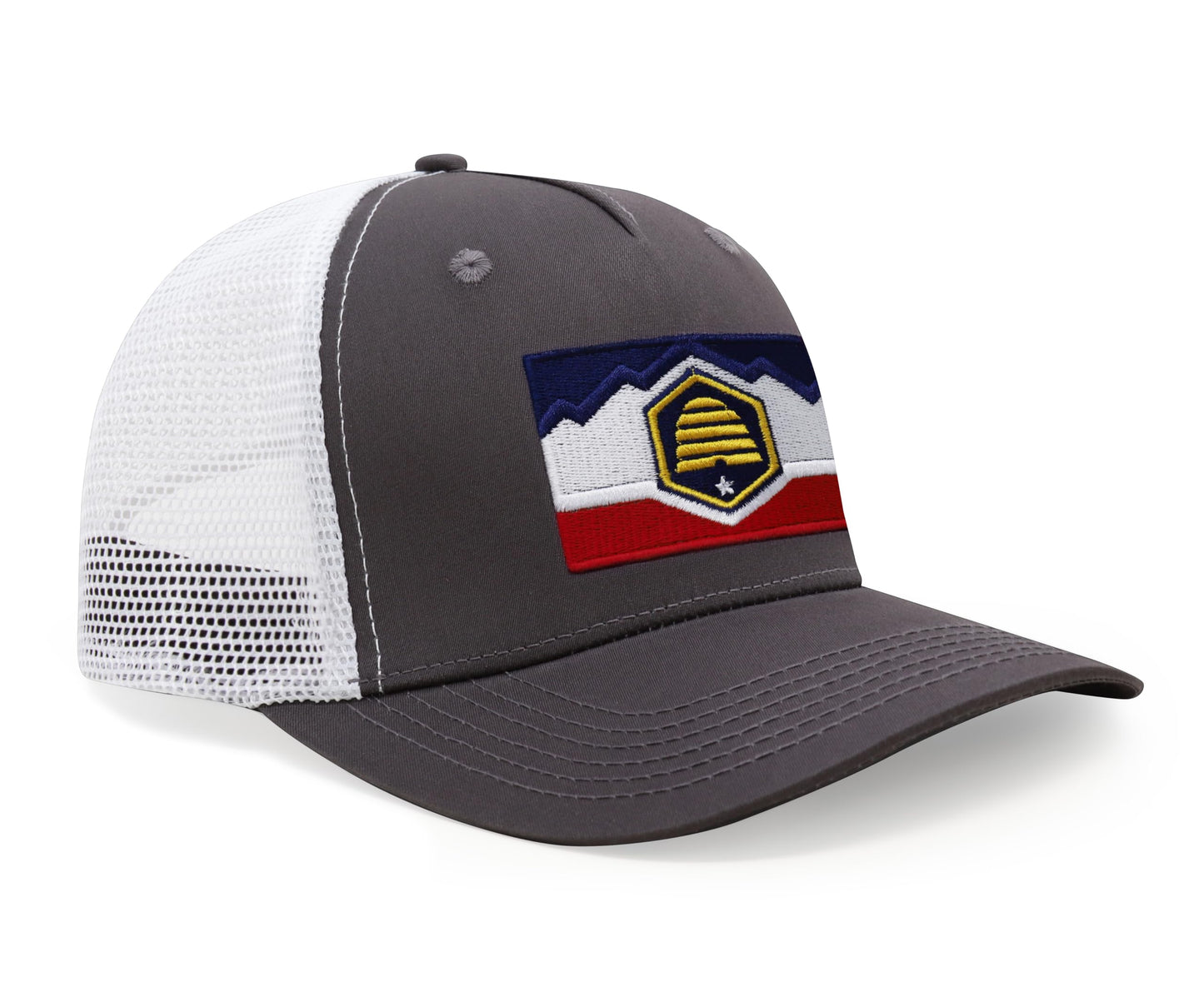 International Tie Premium Utah State Flag Hat for Men and Women - Snapback Trucker Baseball Cap (Grey White)