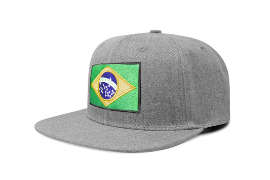 International Tie Country Hat for Men and Women, Adjustable Snapback Trucker Baseball Cap with Embroidered Patch (Brazil, Grey Flatbill)