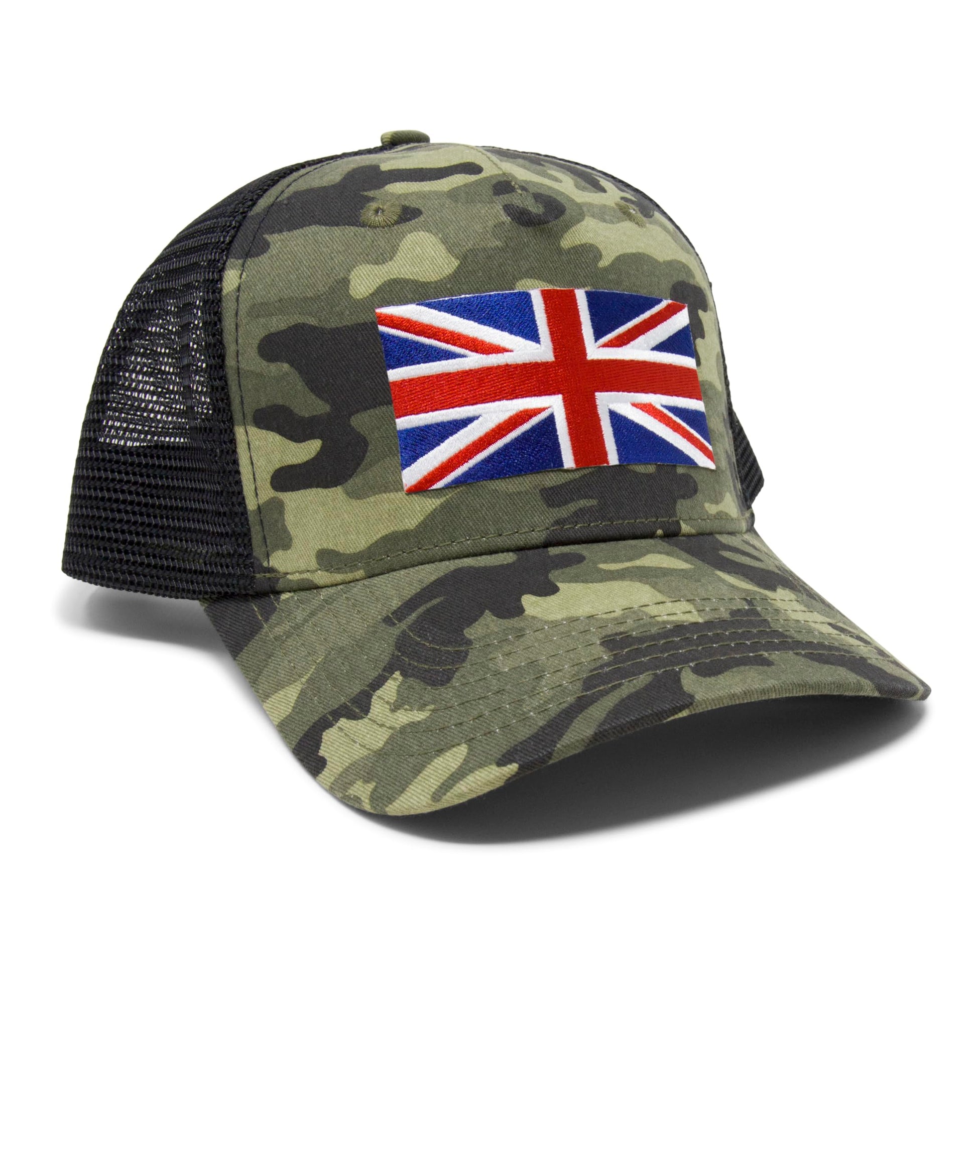 England Britain Flag Trucker Baseball Snapback Hat (Camouflage) International Tie