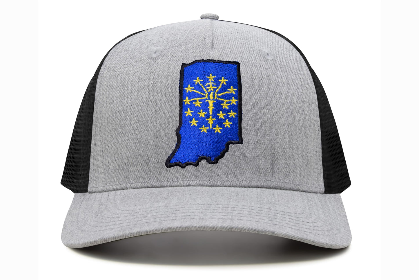 International Tie Stateline Flag Hat for Men and Women - Snapback Trucker Baseball Cap (Indiana, Grey Black) - International Tie