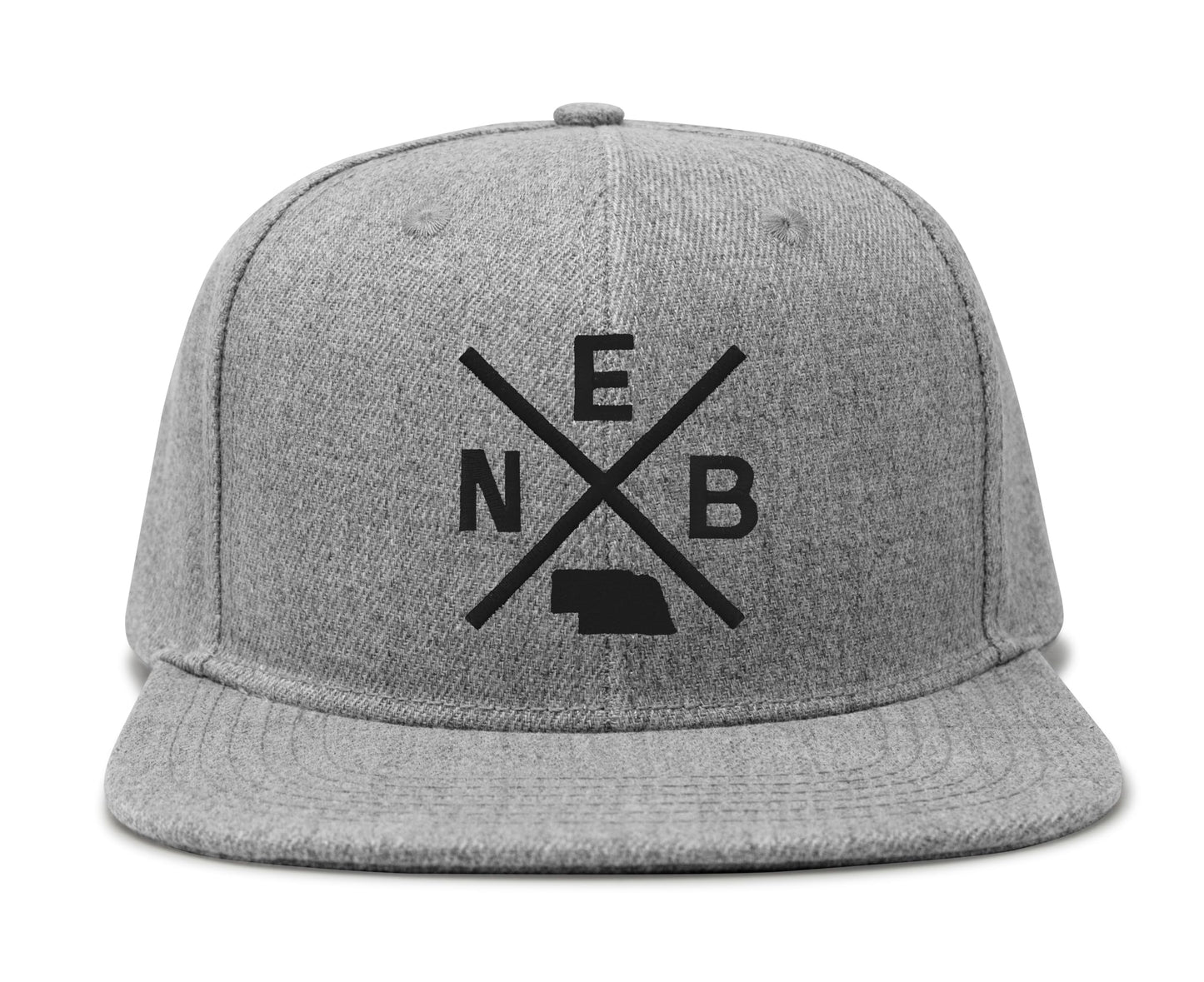 International Tie Hat for Men and Women, Adjustable Snapback Trucker Baseball Cap, Embroidered Cross Logo (NEB - Nebraska, Grey Flatbill)