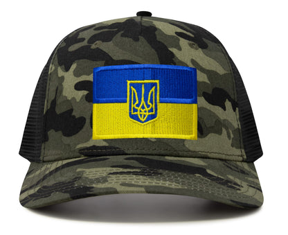 International Tie Country Hat for Men and Women, Adjustable Snapback Trucker Baseball Cap with Embroidered Patch (Ukraine, Camouflage)
