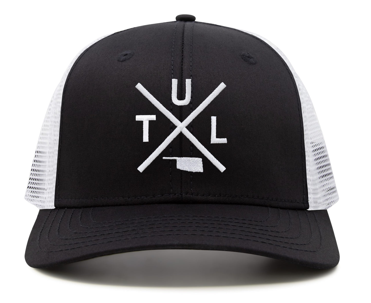 International Tie Hat for Men and Women, TUL Snapback Trucker Baseball Cap, Embroidered Cross Logo (TUL - Tulsa, Black White)
