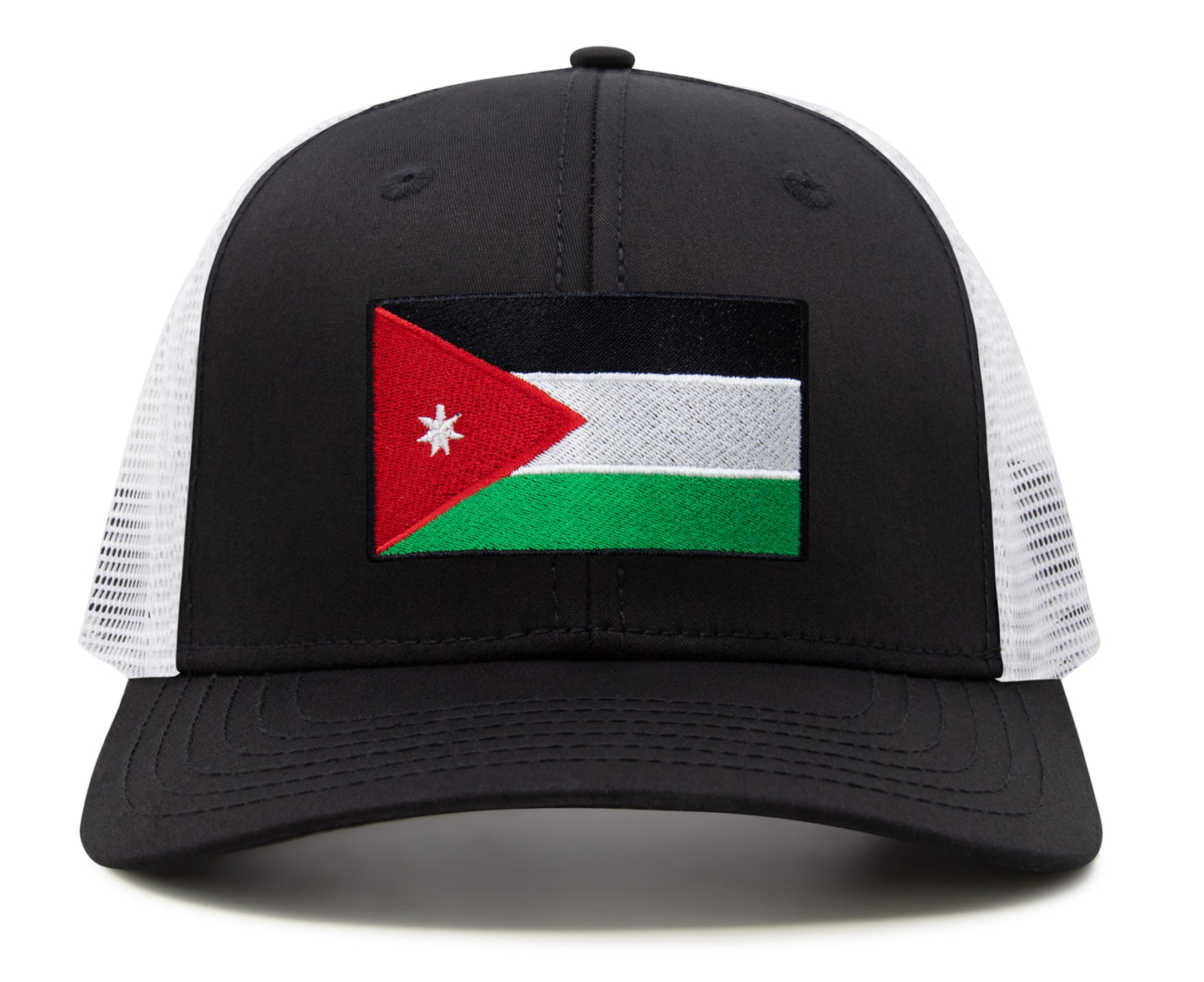 International Tie Country Hat for Men and Women, Adjustable Snapback Trucker Baseball Cap with Embroidered Patch (Jordan, Black White)