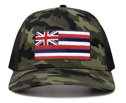 International Tie Hawaiian Flag Trucker Hat for Men & Women - Adjustable Snapback Baseball Cap with Embroidered Patch (Camouflage)