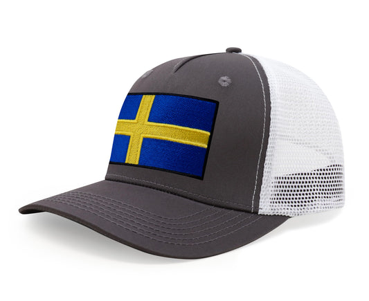 International Tie Swedish Flag Hat for Men and Women - Sweden Snapback Trucker Baseball Cap (Grey White)