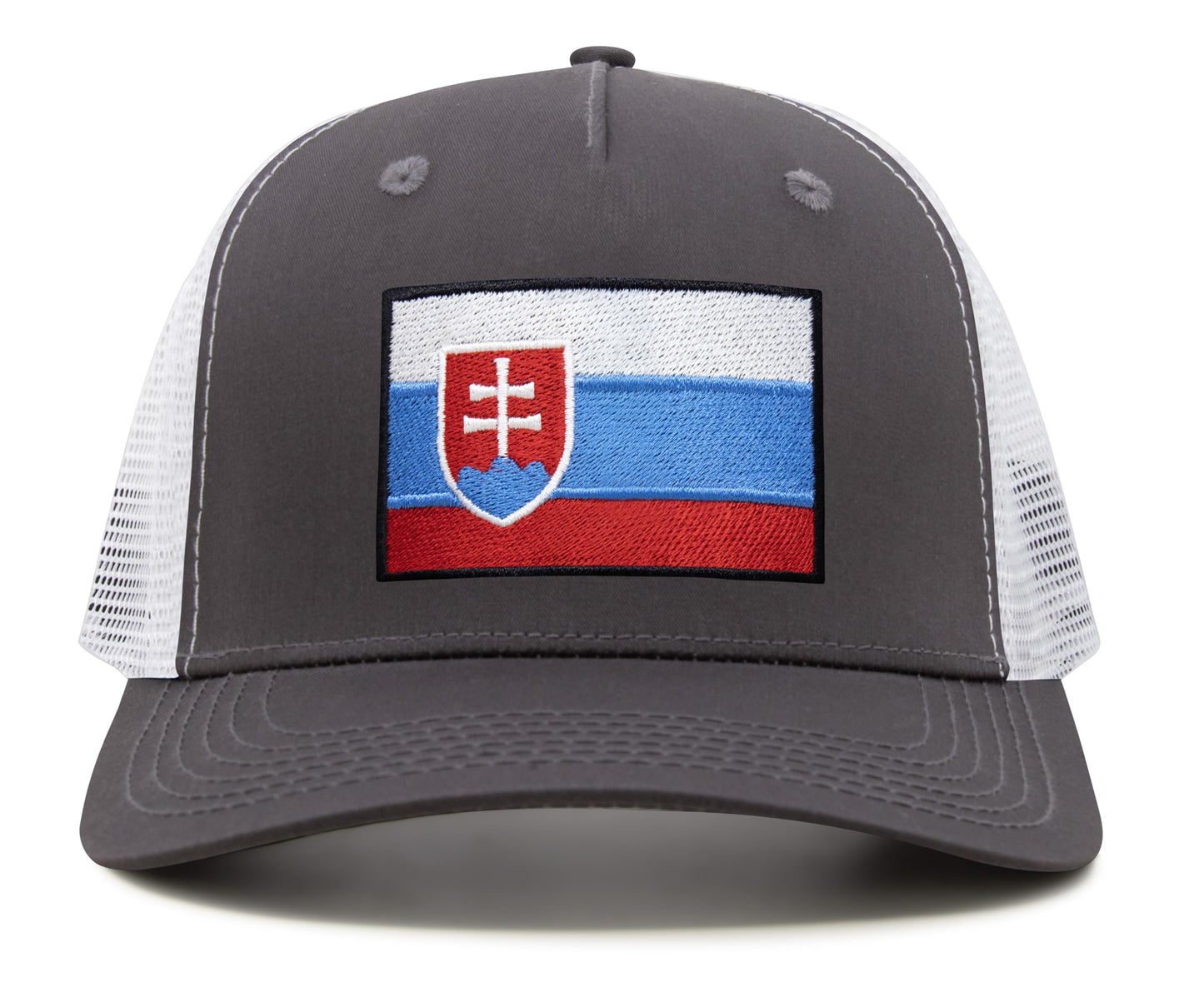 International Tie Country Hat for Men and Women, Adjustable Snapback Trucker Baseball Cap with Embroidered Patch (Slovakia, Grey White) - International Tie