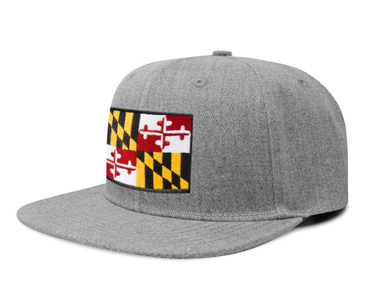 International Tie Maryland Flag Hat for Men - Adjustable Snapback Baseball Trucker Cap (Grey Flatbill)