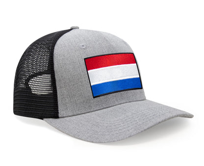 International Tie Netherlands Flag Hat for Men and Women - Adjustable Snapback Trucker Baseball Cap (Grey Black)