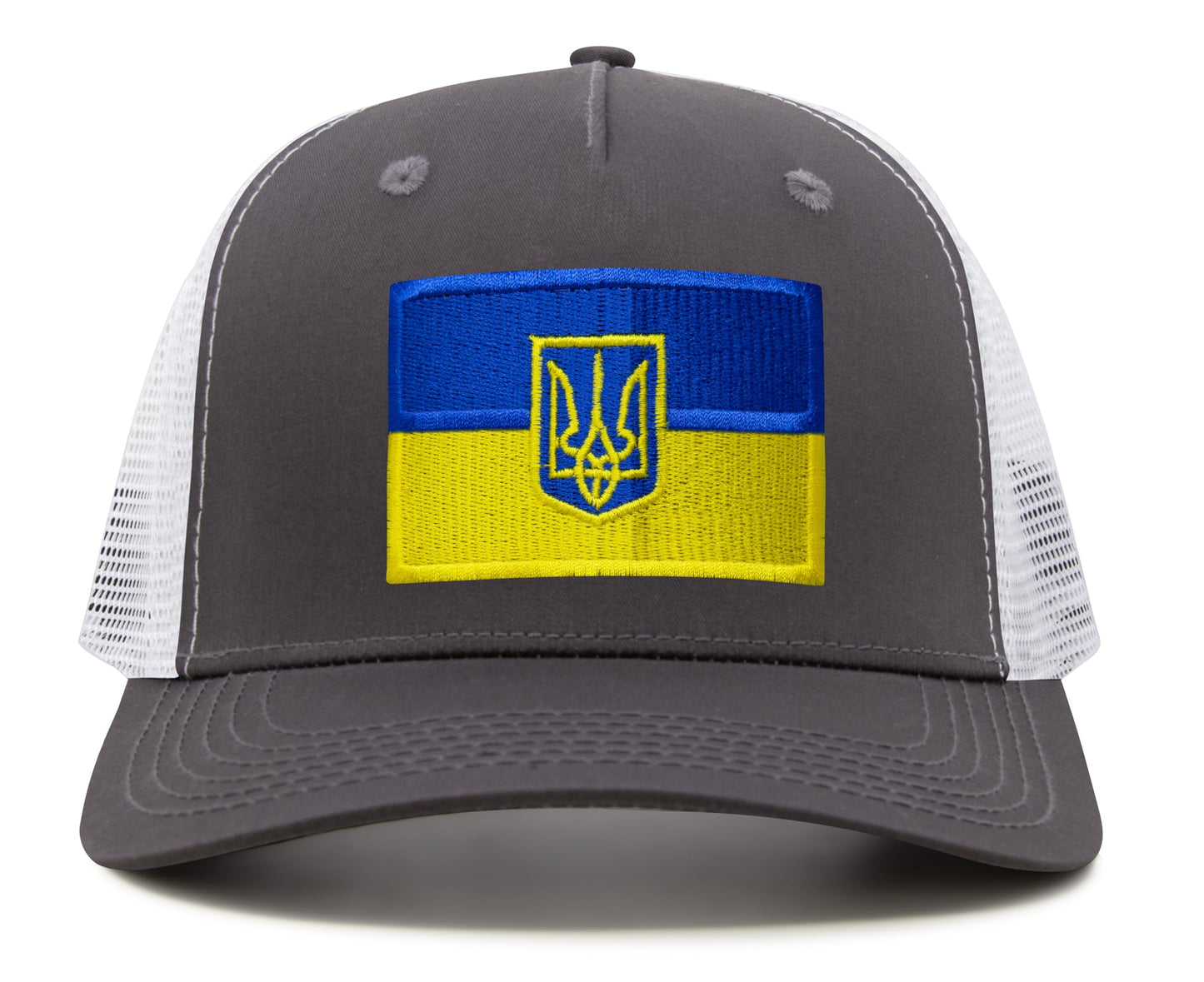 International Tie Country Hat for Men and Women, Adjustable Snapback Trucker Baseball Cap with Embroidered Patch (Ukraine, Grey White)