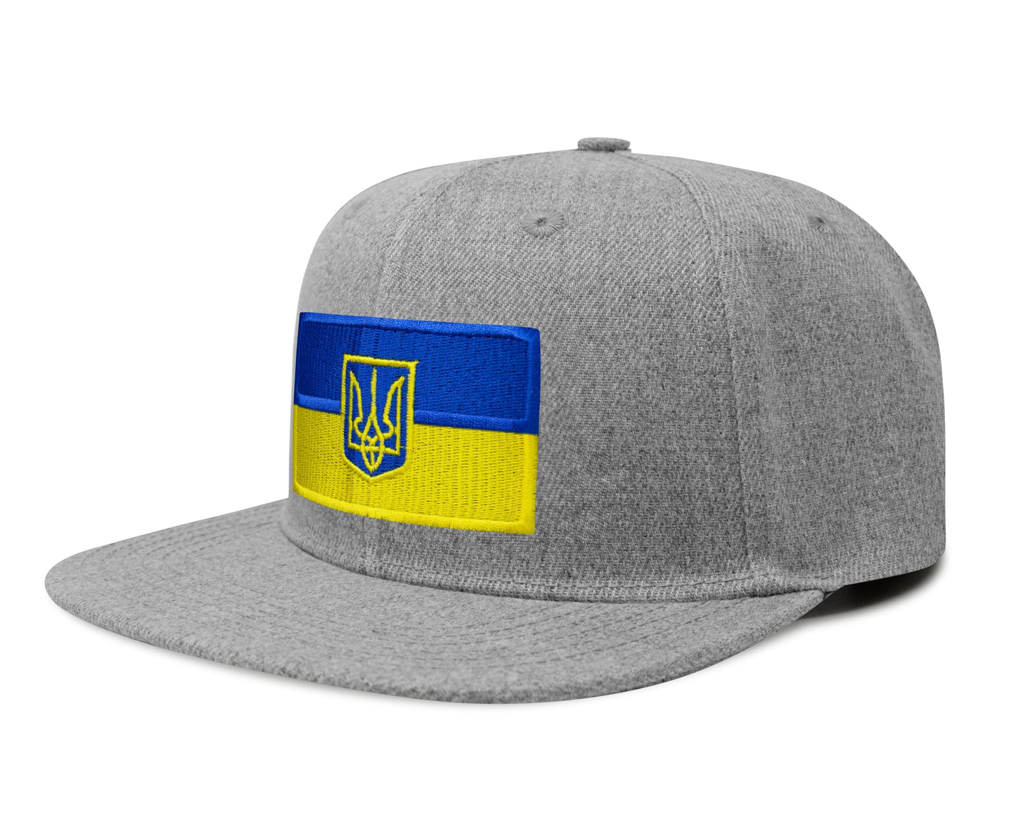 International Tie Country Hat for Men and Women, Adjustable Snapback Trucker Baseball Cap with Embroidered Patch (Ukraine, Grey Flatbill)