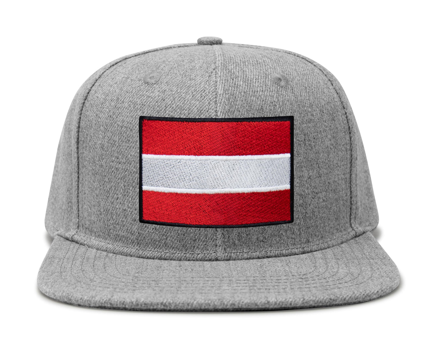 International Tie Country Hat for Men and Women, Adjustable Snapback Trucker Baseball Cap with Embroidered Patch (Austria, Grey Flatbill)
