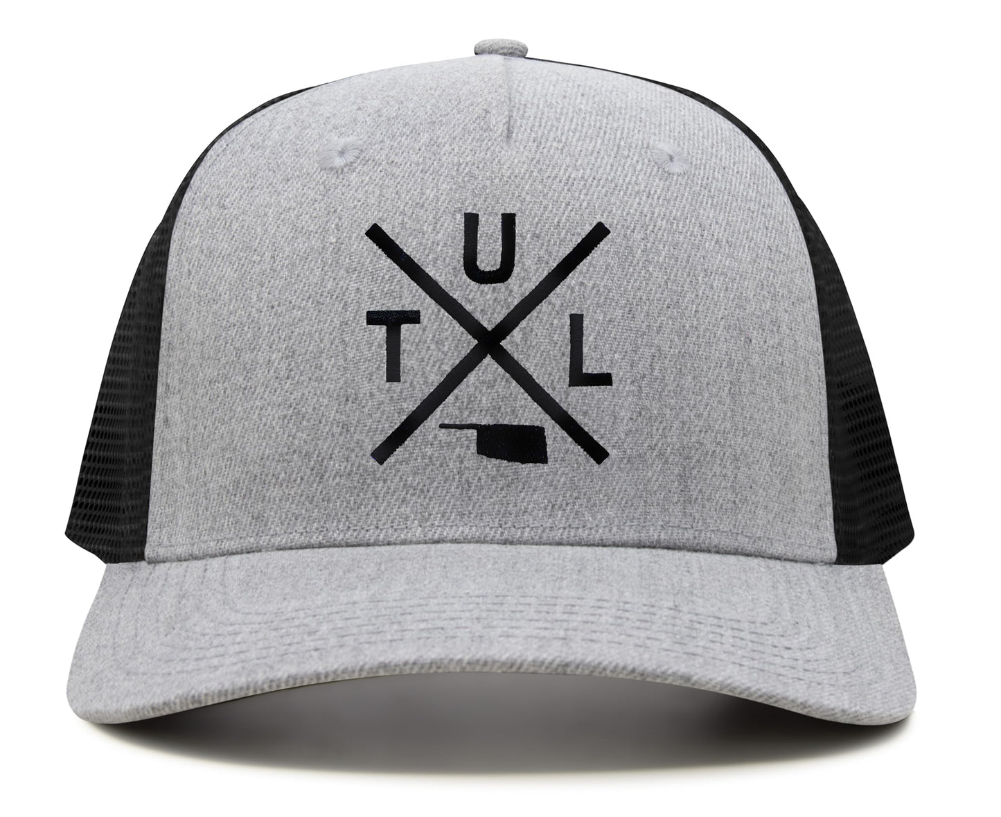 International Tie Hat for Men and Women, TUL Snapback Trucker Baseball Cap, Embroidered Cross Logo (TUL - Tulsa, Grey Black)