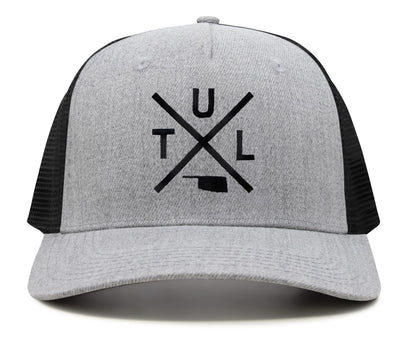 International Tie Hat for Men and Women, TUL Snapback Trucker Baseball Cap, Embroidered Cross Logo (TUL - Tulsa, Grey Black)