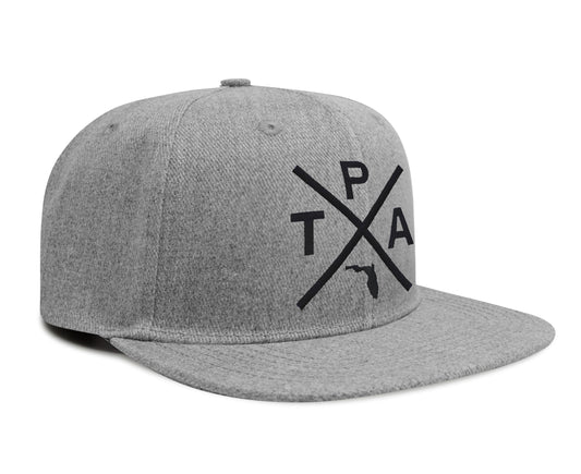 International Tie Hat for Men and Women, Snapback Trucker Baseball Cap, Embroidered Cross Logo (Tampa - TPA, Grey Flatbill)
