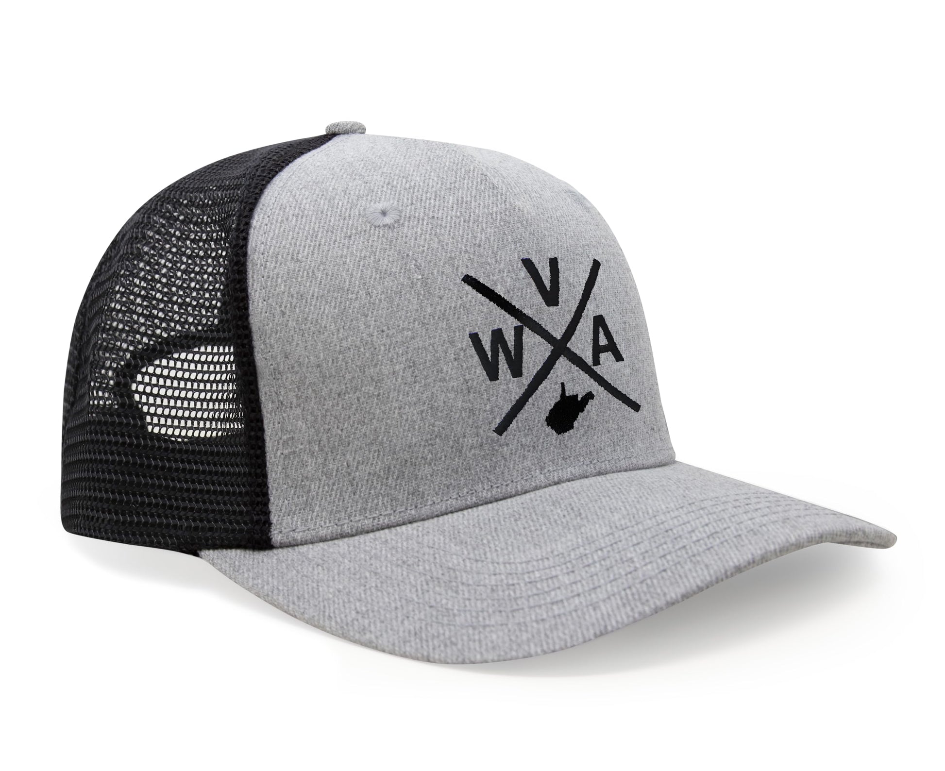 International Tie State City Hat for Men and Women, Snapback Trucker Baseball Cap with Embroidered Cross Logo (West Virginia - WVA, Grey Black) - International Tie