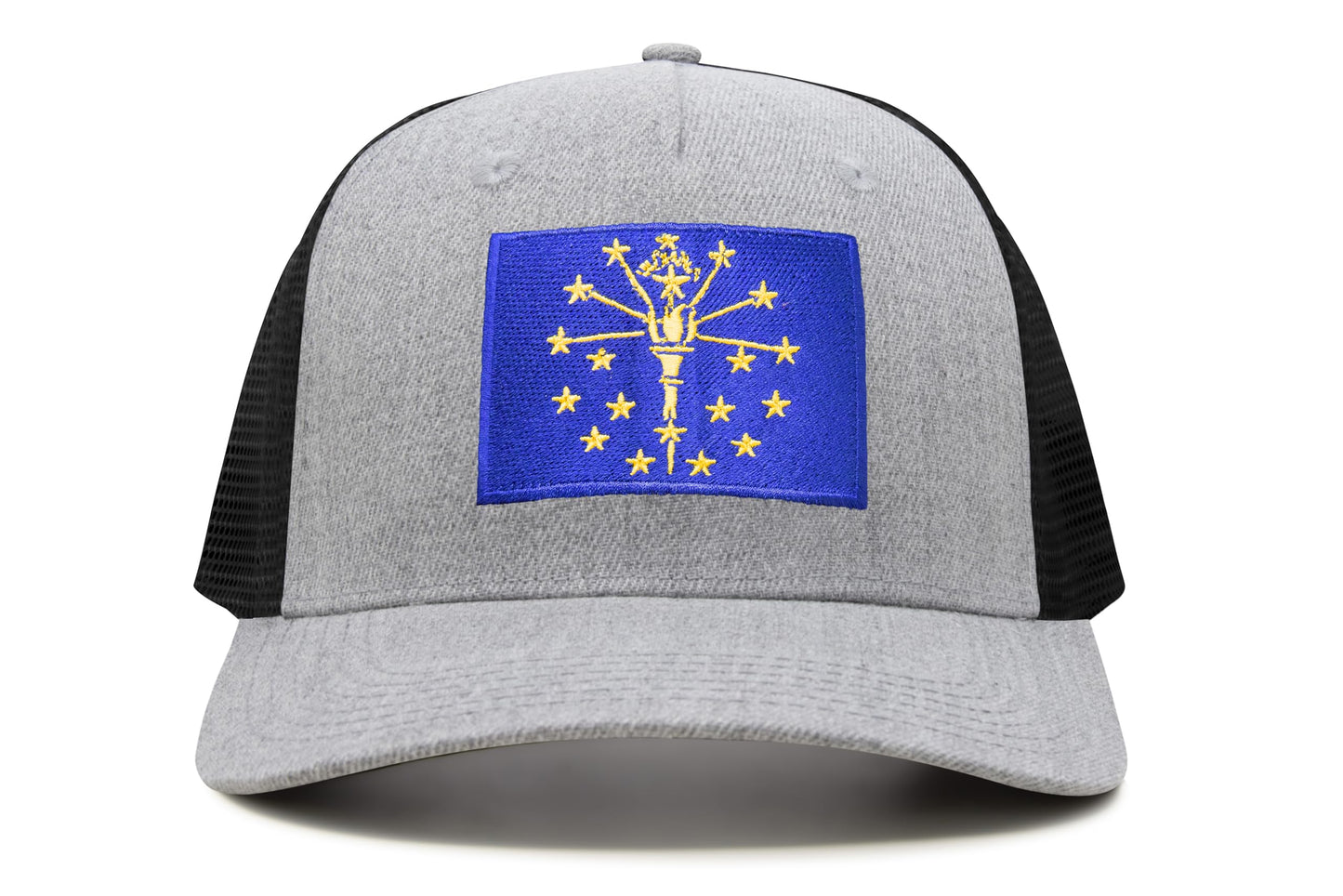 International Tie State Hat for Men and Women, Adjustable Snapback Trucker Baseball Cap with Embroidered Patch (Indiana, Grey Black) - International Tie