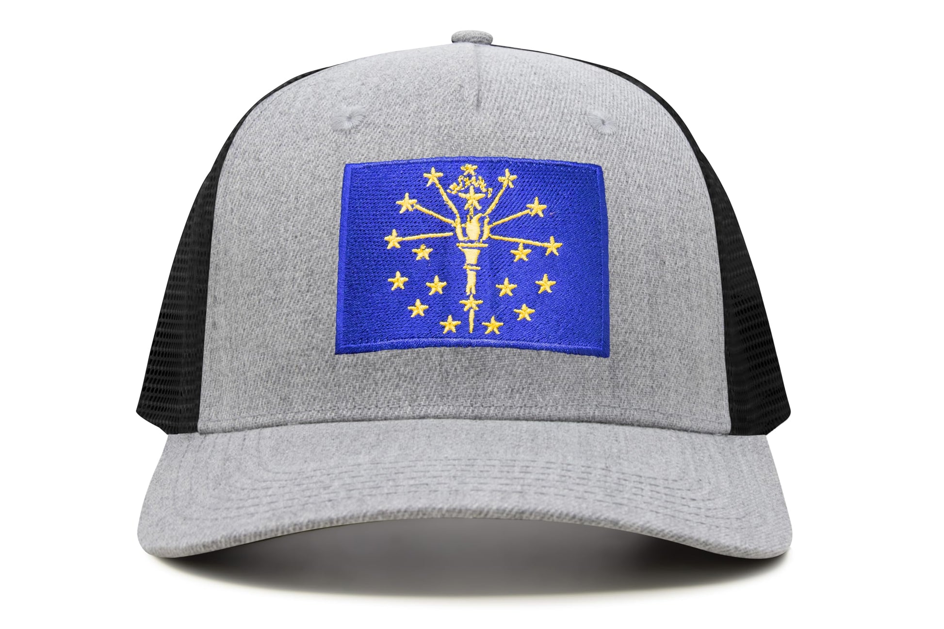International Tie State Hat for Men and Women, Adjustable Snapback Trucker Baseball Cap with Embroidered Patch (Indiana, Grey Black) - International Tie
