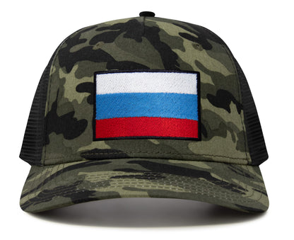 International Tie Russian Flag Hat for Men and Women - Adjustable Snapback Trucker Baseball Cap (Camouflage)