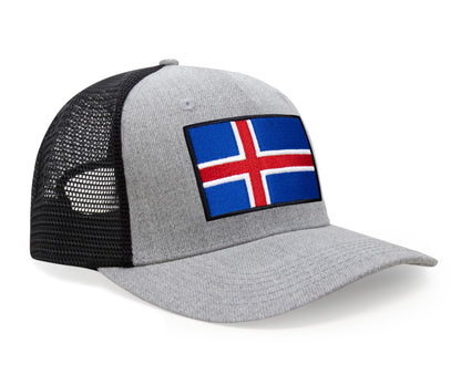 International Tie Iceland Flag Hat for Men and Women - Adjustable Snapback Trucker Baseball Cap (Grey Black)