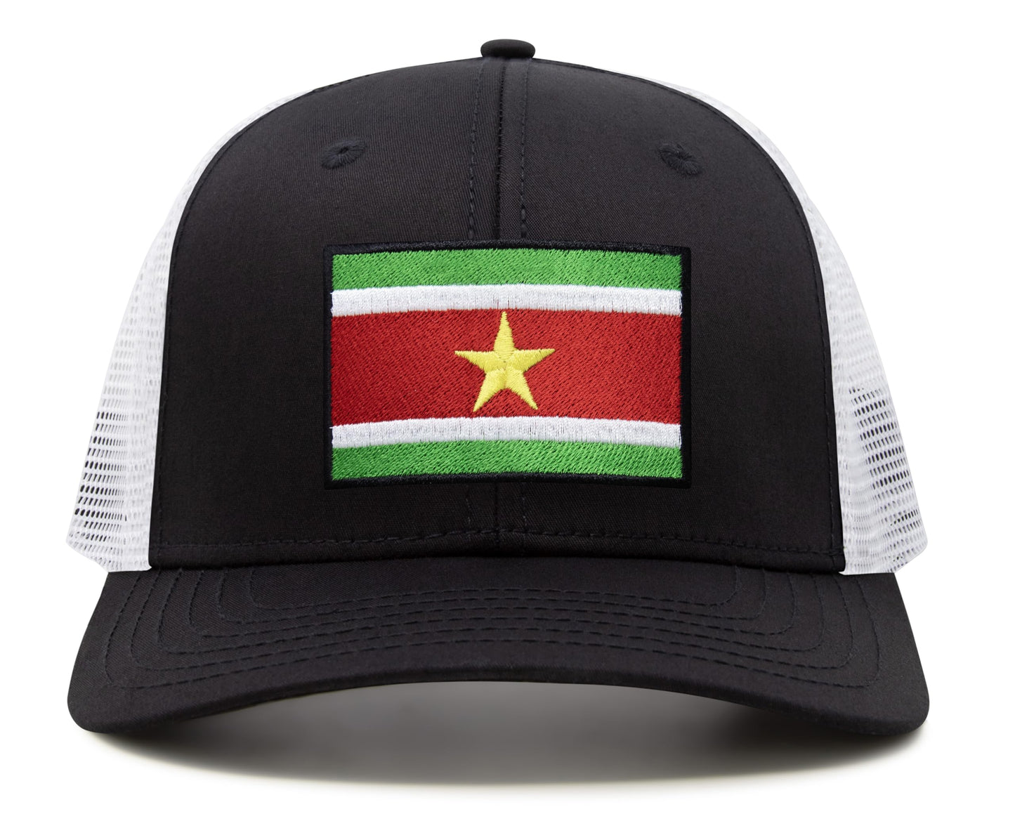 International Tie Country Hat for Men and Women, Adjustable Snapback Trucker Baseball Cap with Embroidered Patch (Suriname, Black White) - International Tie