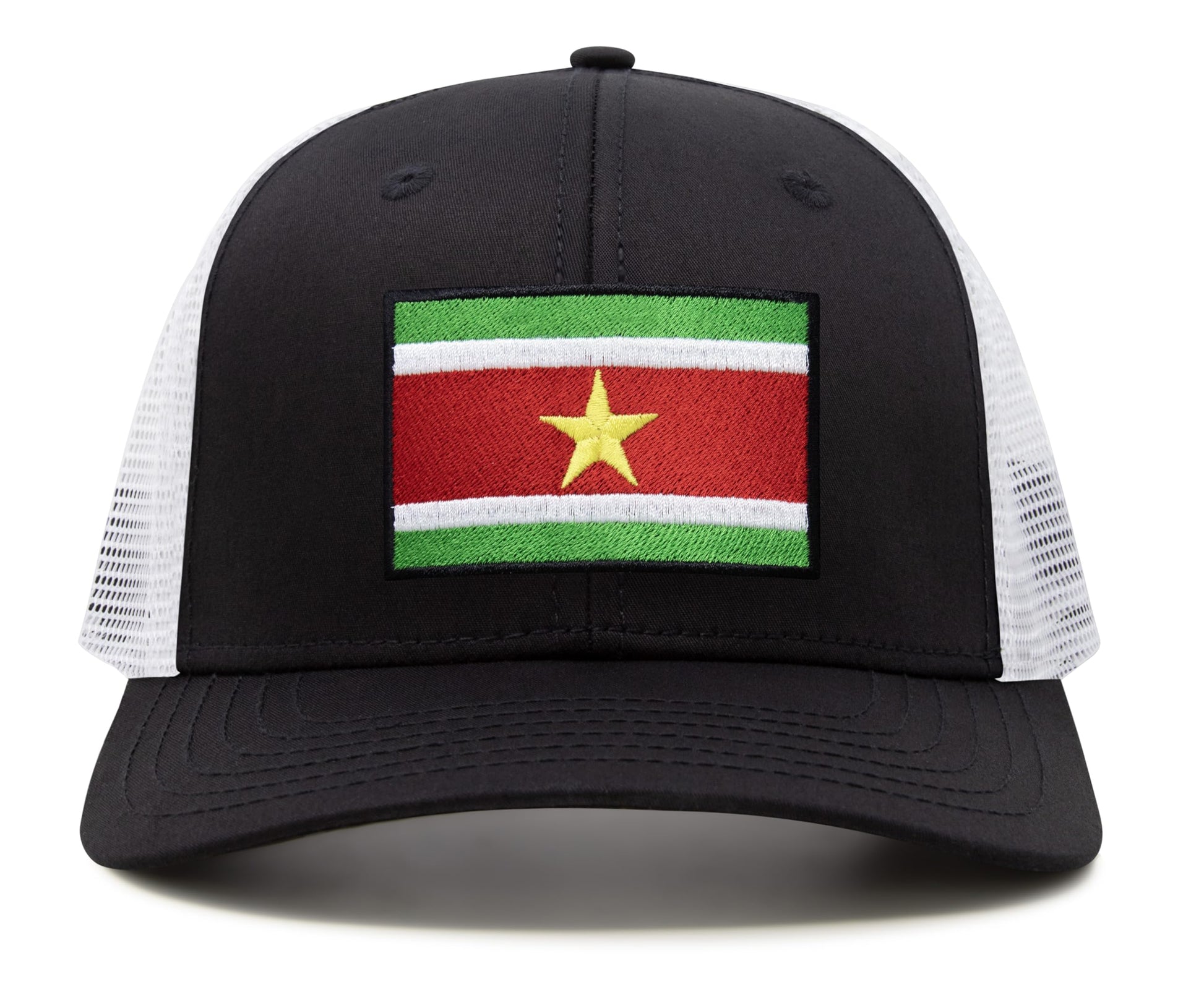 International Tie Country Hat for Men and Women, Adjustable Snapback Trucker Baseball Cap with Embroidered Patch (Suriname, Black White) - International Tie