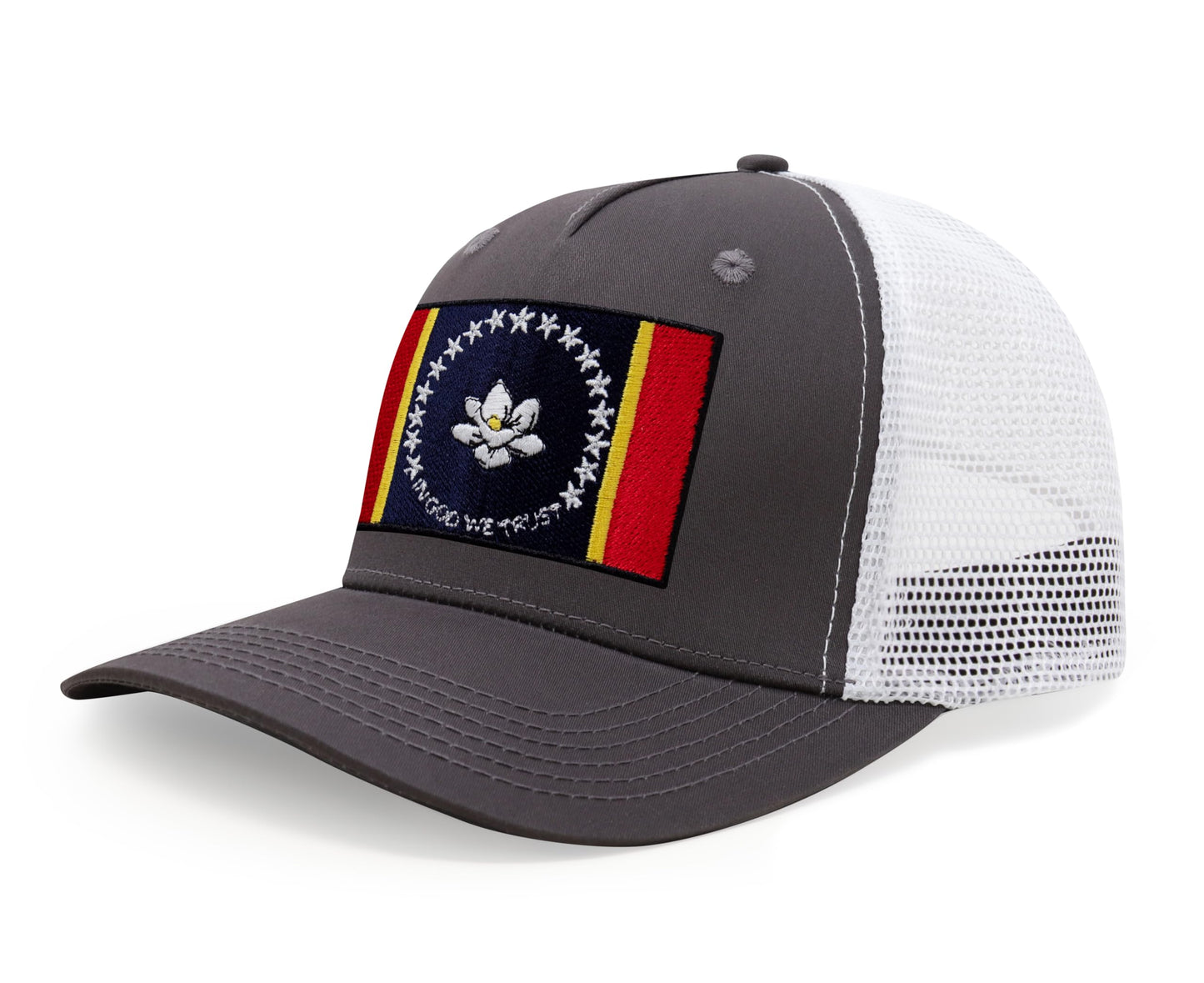International Tie State Hat for Men and Women, Adjustable Snapback Trucker Baseball Cap with Embroidered Patch (Mississippi, Grey White) - International Tie