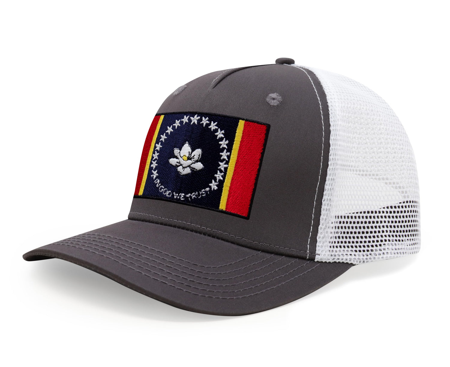 International Tie State Hat for Men and Women, Adjustable Snapback Trucker Baseball Cap with Embroidered Patch (Mississippi, Grey White) - International Tie