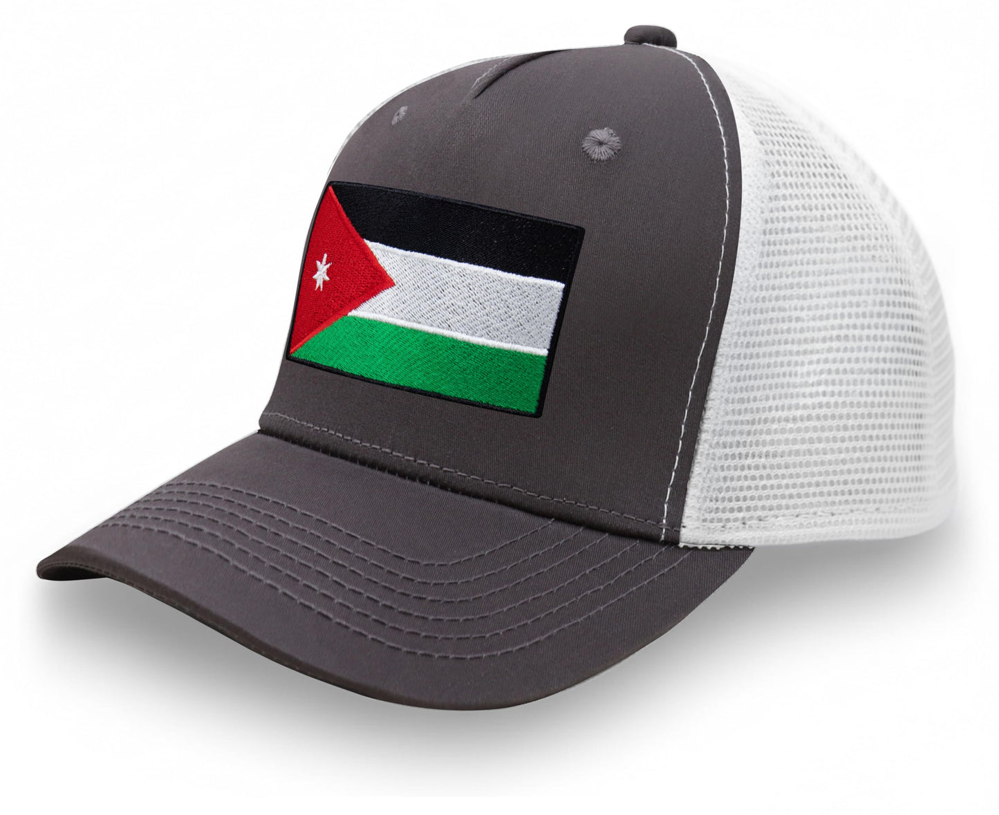 International Tie Country Hat for Men and Women, Adjustable Snapback Trucker Baseball Cap with Embroidered Patch (Jordan, Grey White)