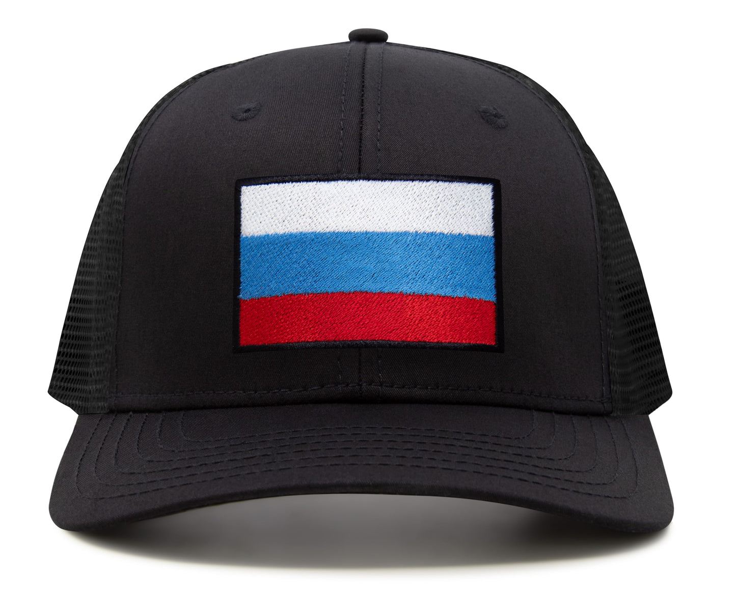 International Tie Russian Flag Hat for Men and Women - Adjustable Snapback Trucker Baseball Cap (All Black)
