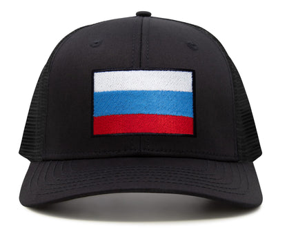International Tie Russian Flag Hat for Men and Women - Adjustable Snapback Trucker Baseball Cap (All Black)