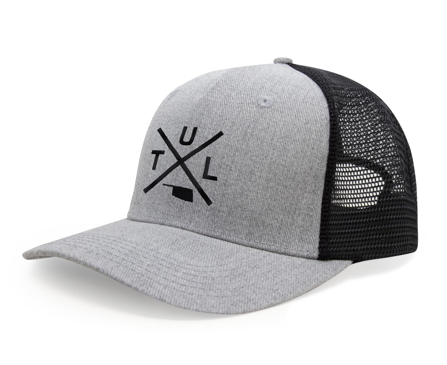International Tie Hat for Men and Women, TUL Snapback Trucker Baseball Cap, Embroidered Cross Logo (TUL - Tulsa, Grey Black)