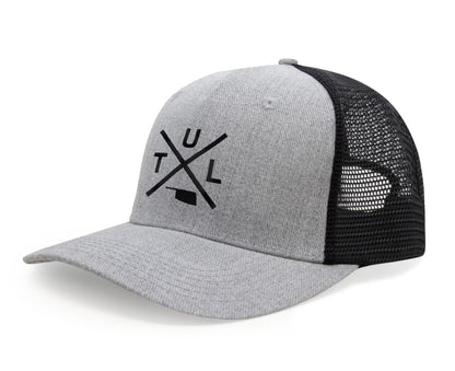 International Tie Hat for Men and Women, TUL Snapback Trucker Baseball Cap, Embroidered Cross Logo (TUL - Tulsa, Grey Black)