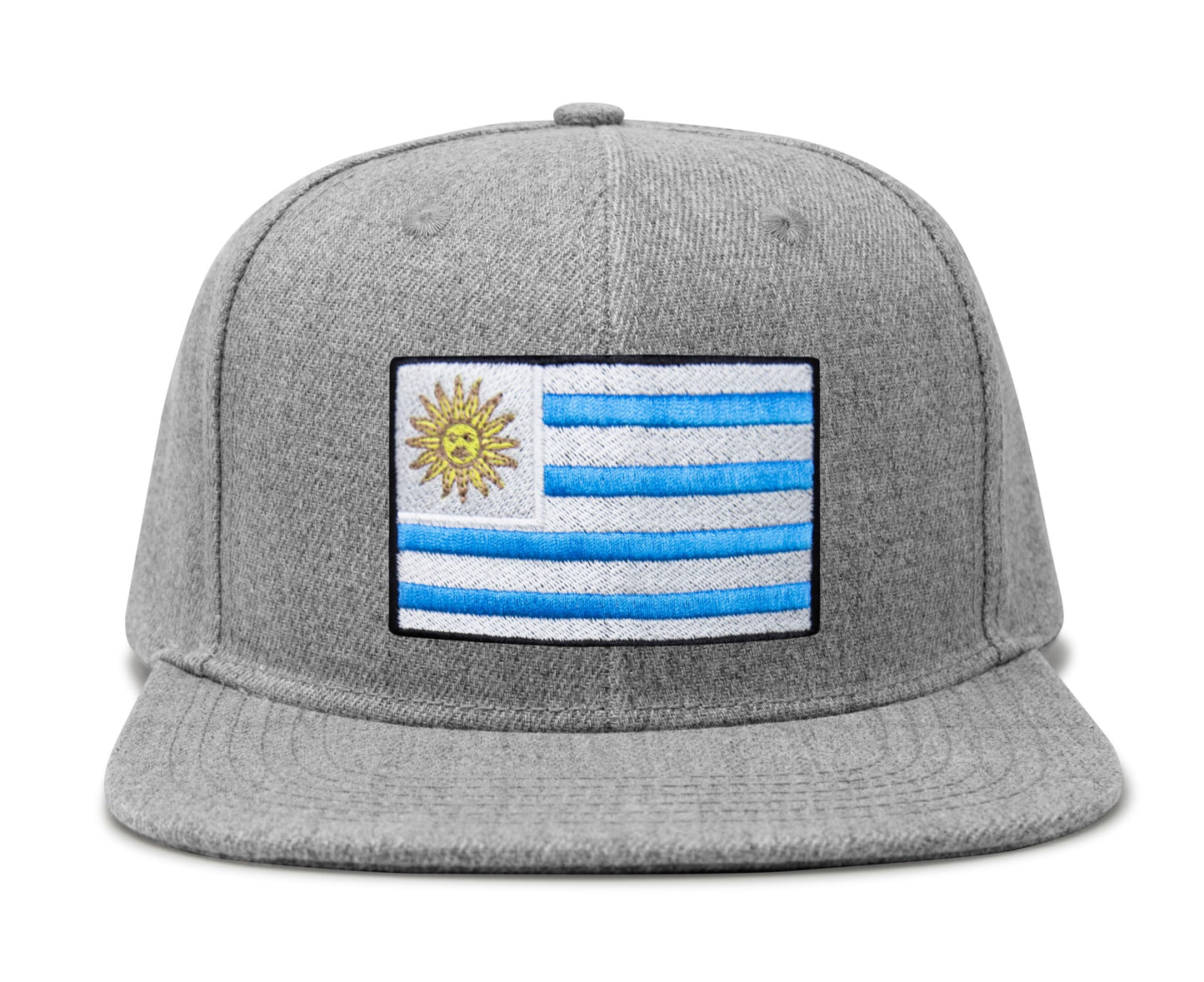 International Tie Country Hat for Men and Women, Adjustable Snapback Trucker Baseball Cap with Embroidered Patch (Uruguay, Grey Flatbill)