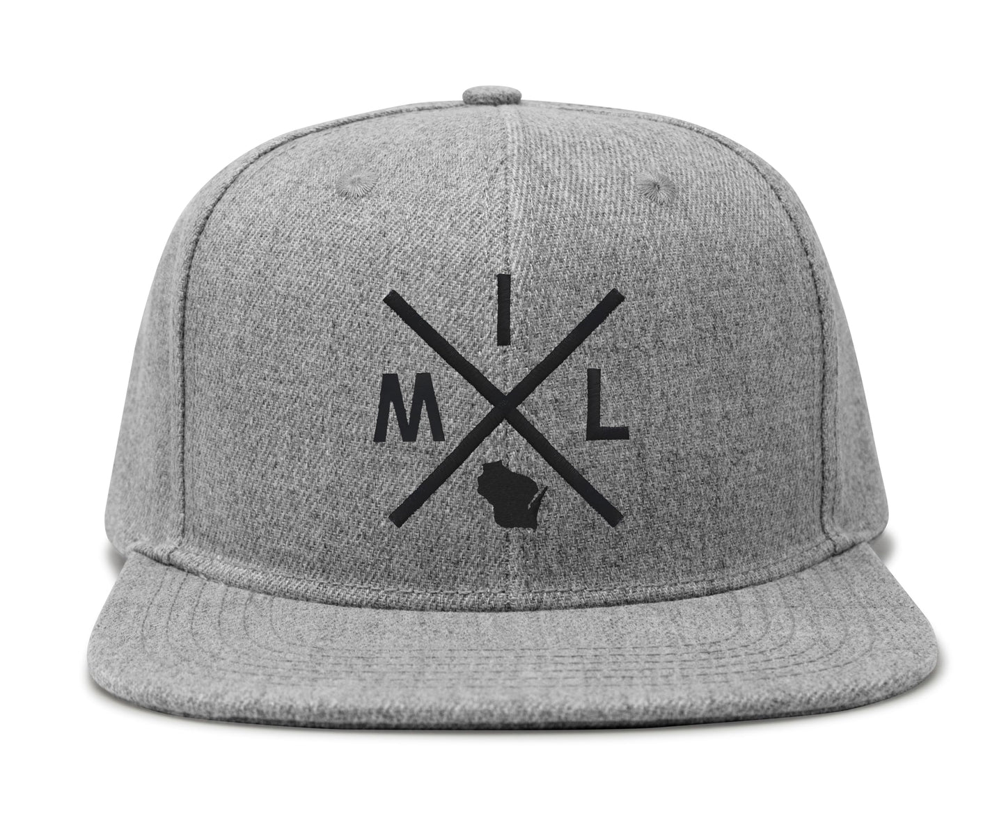 International Tie Hat for Men and Women, Adjustable Snapback Trucker Baseball Cap, Embroidered Cross Logo (MIL - Milwaukee, Grey Flatbill)