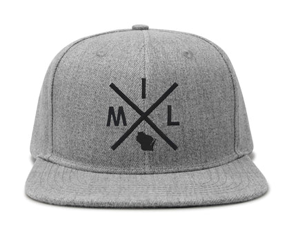 International Tie Hat for Men and Women, Adjustable Snapback Trucker Baseball Cap, Embroidered Cross Logo (MIL - Milwaukee, Grey Flatbill)