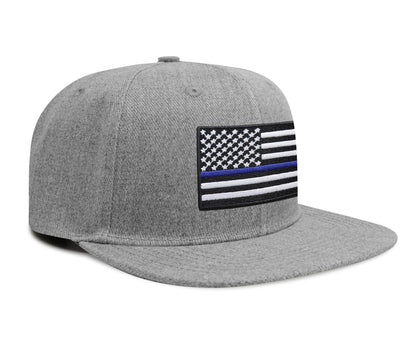 International Tie Thin Blue Line Hat for Men and Women - Snapback Trucker Baseball Cap (Grey Flatbill)