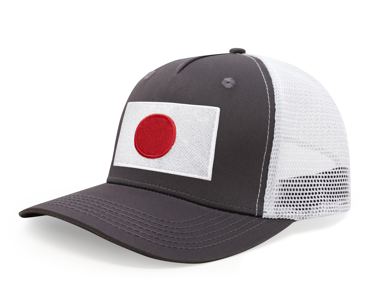 International Tie Country Hat for Men and Women, Adjustable Snapback Trucker Baseball Cap with Embroidered Patch (Japan, Grey White) - International Tie