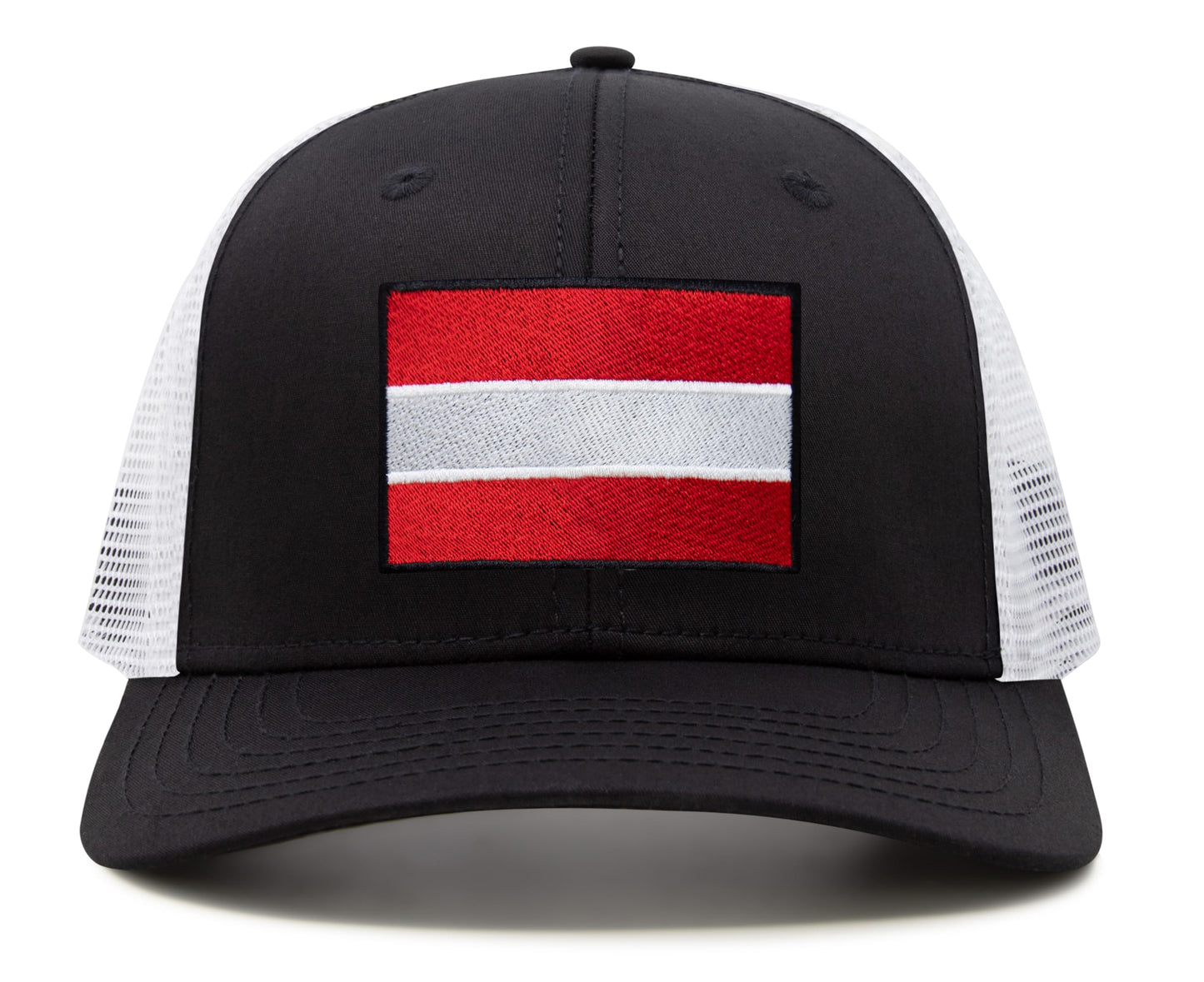 International Tie Country Hat for Men and Women, Adjustable Snapback Trucker Baseball Cap with Embroidered Patch (Austria, Black White)