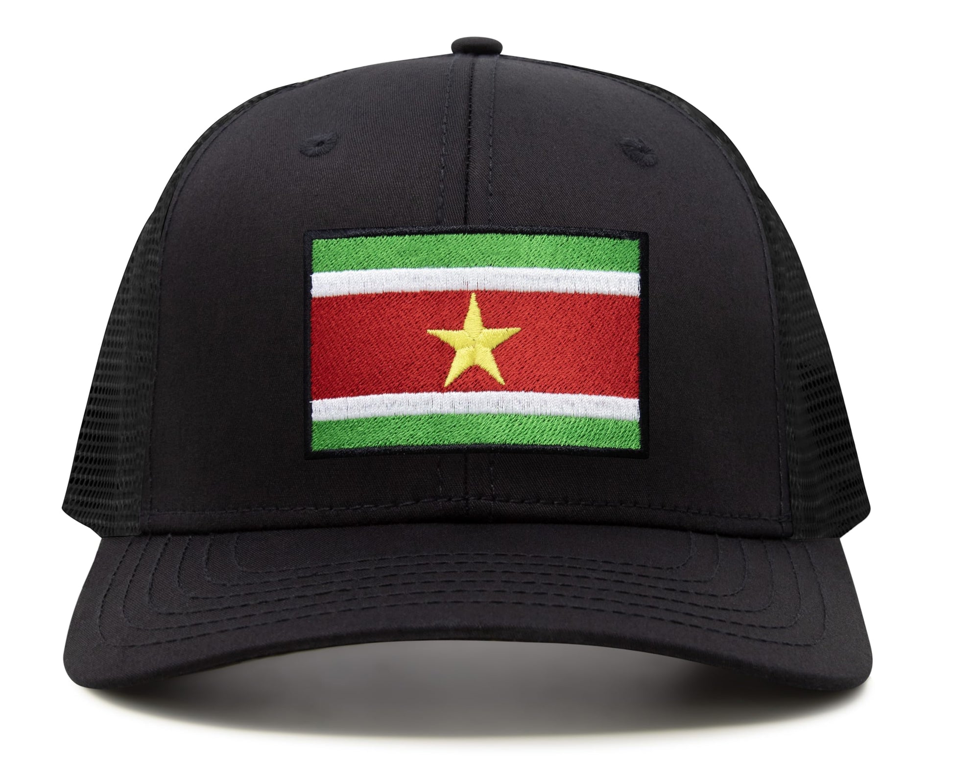 International Tie Country Hat for Men and Women, Adjustable Snapback Trucker Baseball Cap with Embroidered Patch (Suriname, All Black) - International Tie