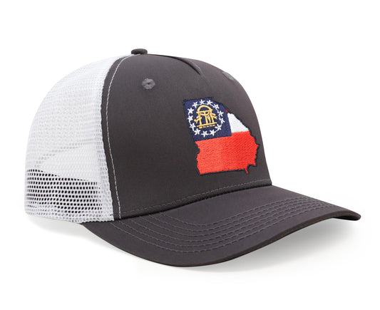 International Tie Stateline Flag Hat for Men and Women - Snapback Trucker Baseball Cap (Georgia, Grey White) - International Tie