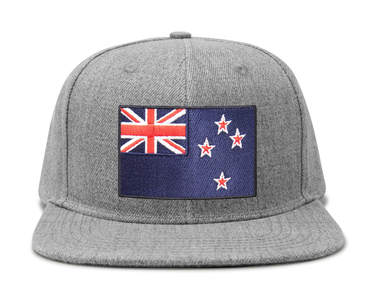International Tie Country Hat for Men and Women, Adjustable Snapback Trucker Baseball Cap with Embroidered Patch (New Zealand, Grey Flatbill)