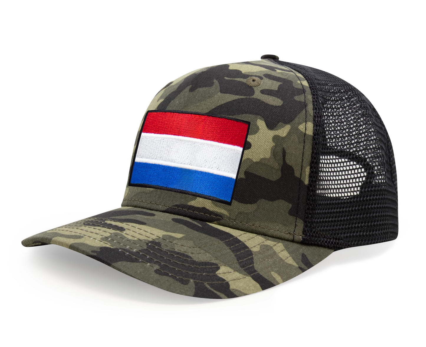 International Tie Netherlands Flag Hat for Men and Women - Adjustable Snapback Trucker Baseball Cap (Camouflage)