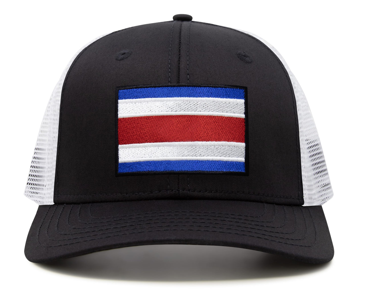 International Tie Country Hat for Men and Women, Adjustable Snapback Trucker Baseball Cap with Embroidered Patch (Costa rica, Black White) - International Tie