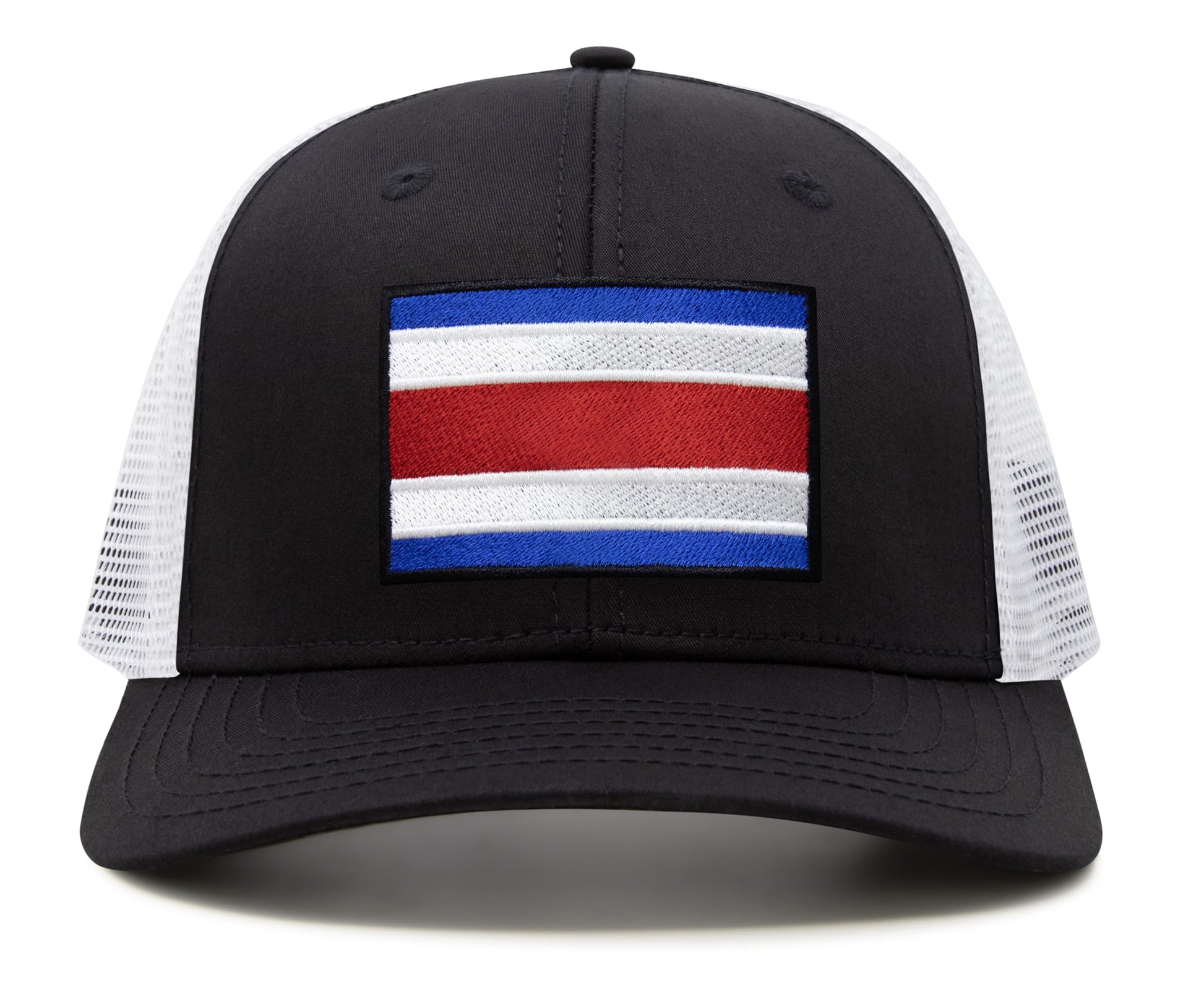 International Tie Country Hat for Men and Women, Adjustable Snapback Trucker Baseball Cap with Embroidered Patch (Costa rica, Black White) - International Tie