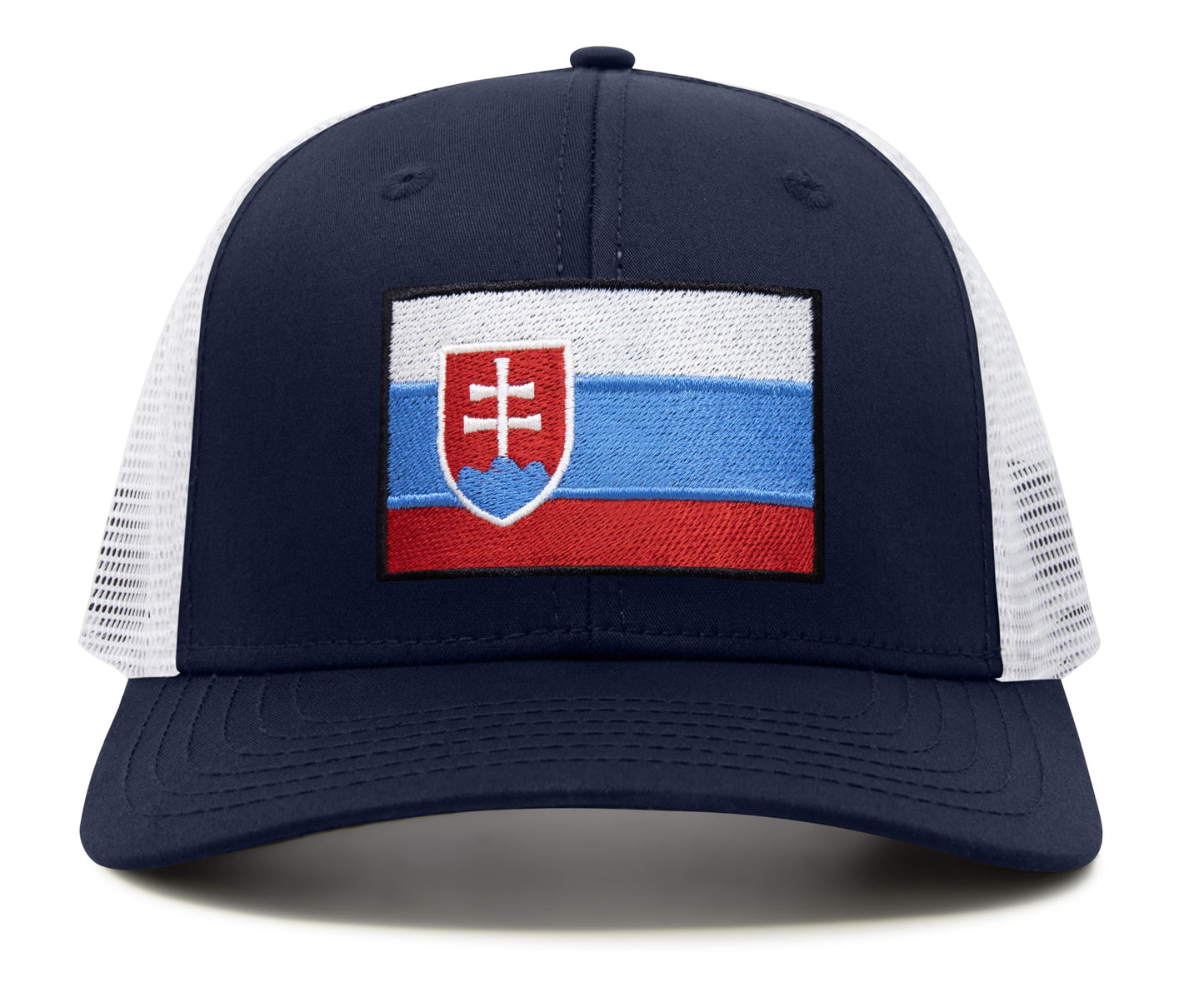 International Tie Country Hat for Men and Women, Adjustable Snapback Trucker Baseball Cap with Embroidered Patch (Slovakia, Navy White) - International Tie