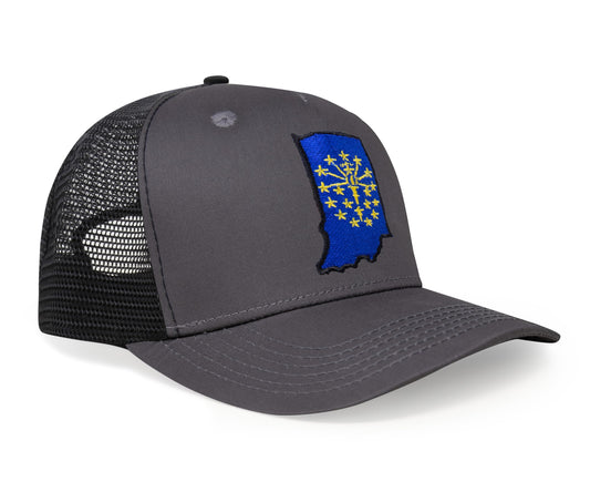 International Tie Stateline Flag Hat for Men and Women - Snapback Trucker Baseball Cap (Indiana, Dark Grey) - International Tie